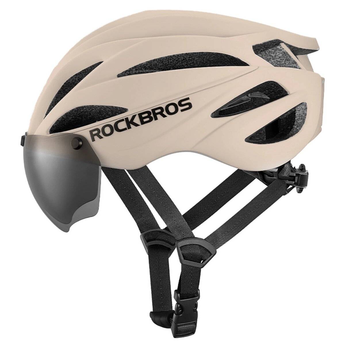 Casco da bicicletta Rockbros con visiera, occhiali protettivi UV rimovibili, unisex, marrone-2