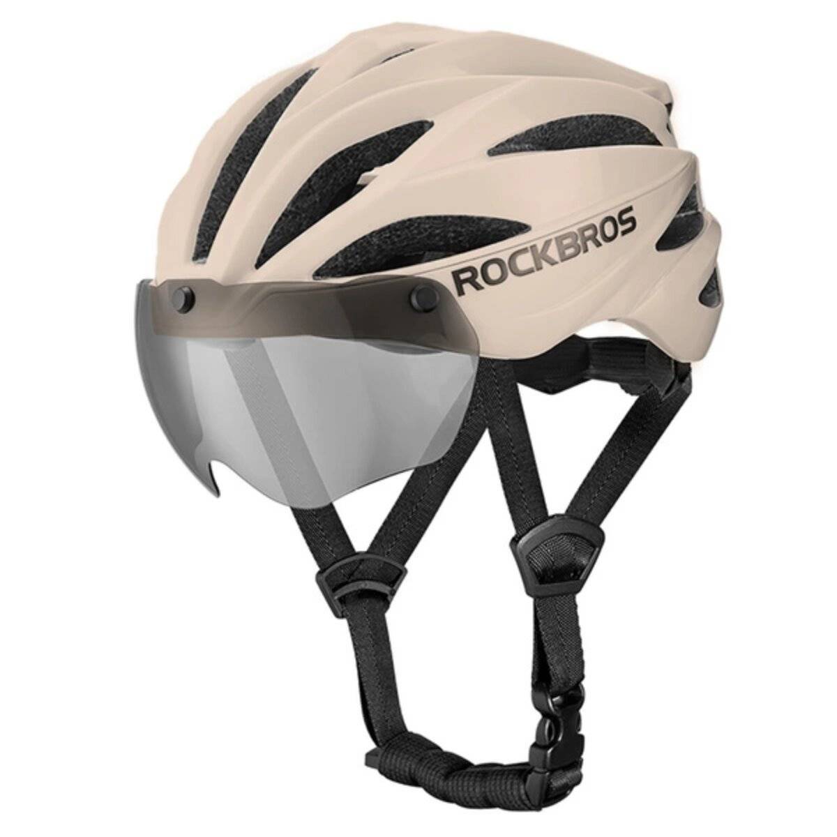 Casco da bicicletta Rockbros con visiera, occhiali protettivi UV rimovibili, unisex, marrone-3