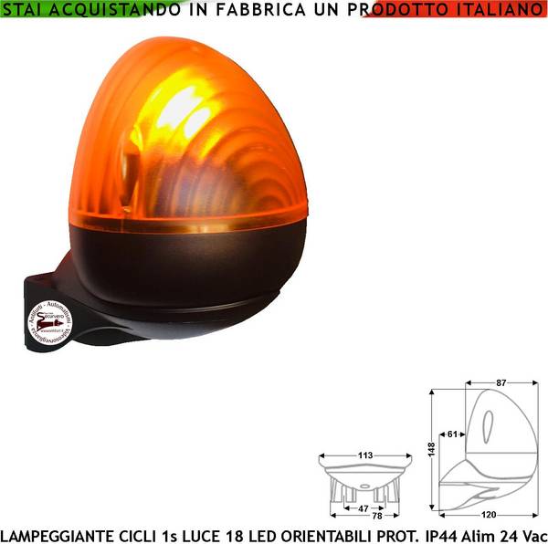 Lampeggiante Arancio Luce 9+9 Led 12-24 Vac Intermittenza Elettronica 40-45 Lampeggi al Minuto Installazione da Parete
