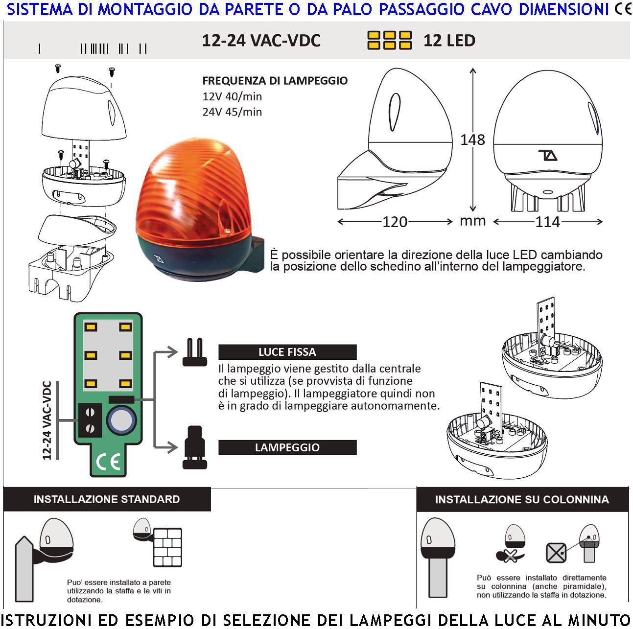 Segnalatore Luminoso Luce 9+9 Led 12-24 Vac Orientabile Intermittenza Elettronica 40/45 Lampeggi al Minuto Contenitore-1