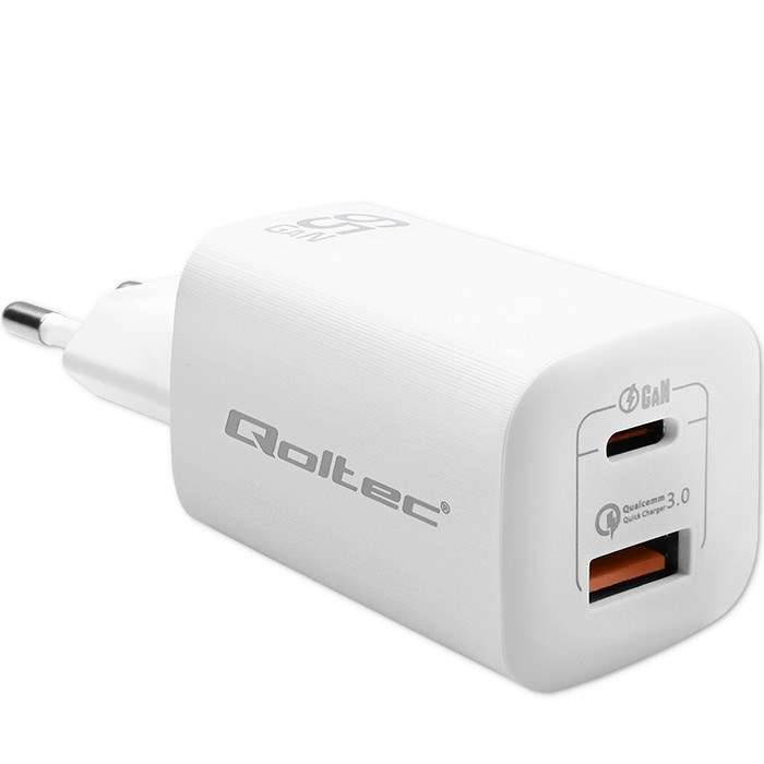 Qoltec 50765 mobile device charger Laptop Portable gaming console Power bank Smartphone Smartwatch Tablet White AC-0