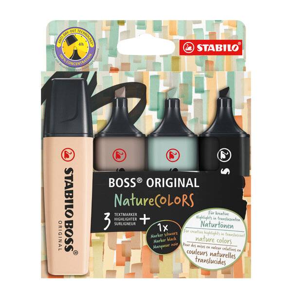 STABILO BOSS ORIGINAL NatureColors evidenziatore 4 pz Punta smussata Beige, Nero, Verde, Grigio chiaro-0