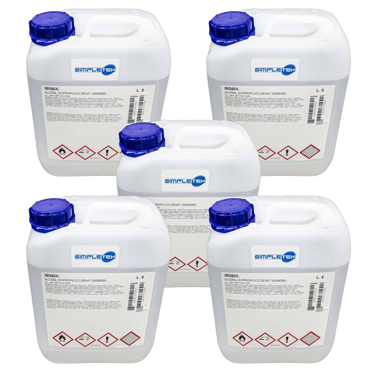 5 X Alcool Isopropilico Isopropanolo 5l Lt Litri Pulizia Ossido Ultrasuoni Puro 97%-0