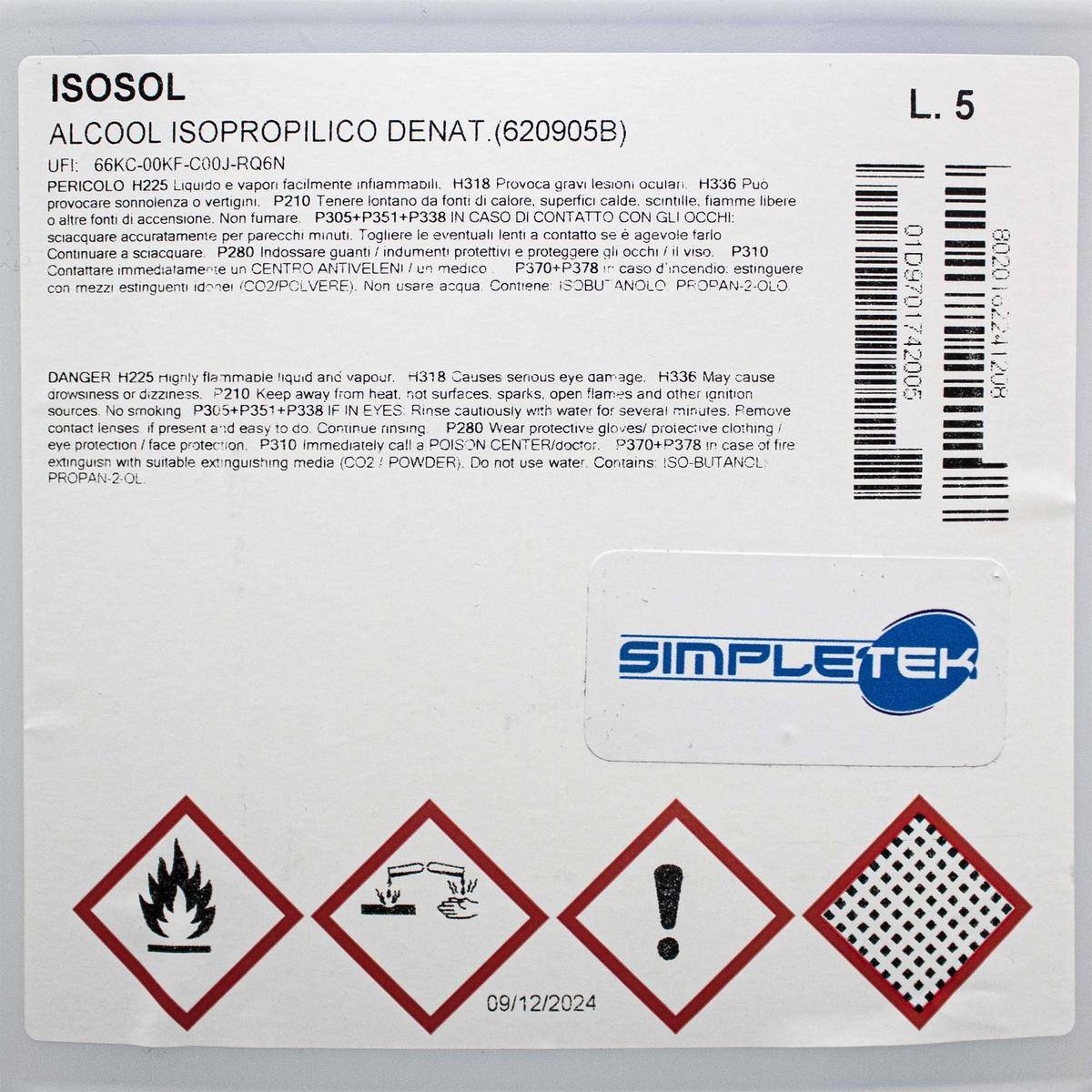 2 X Alcool Isopropilico Isopropanolo 5l Lt Litri Pulizia Ossido Ultrasuoni Puro 97%-3