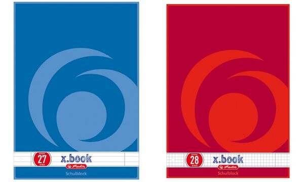 herlitz Schulblock X-Book, DIN A4, Lineatur 28 - kariert 2 Ränder, 50 Blatt, 70 g-qm, holzfrei, FSC-Zertifiziert (216283-4