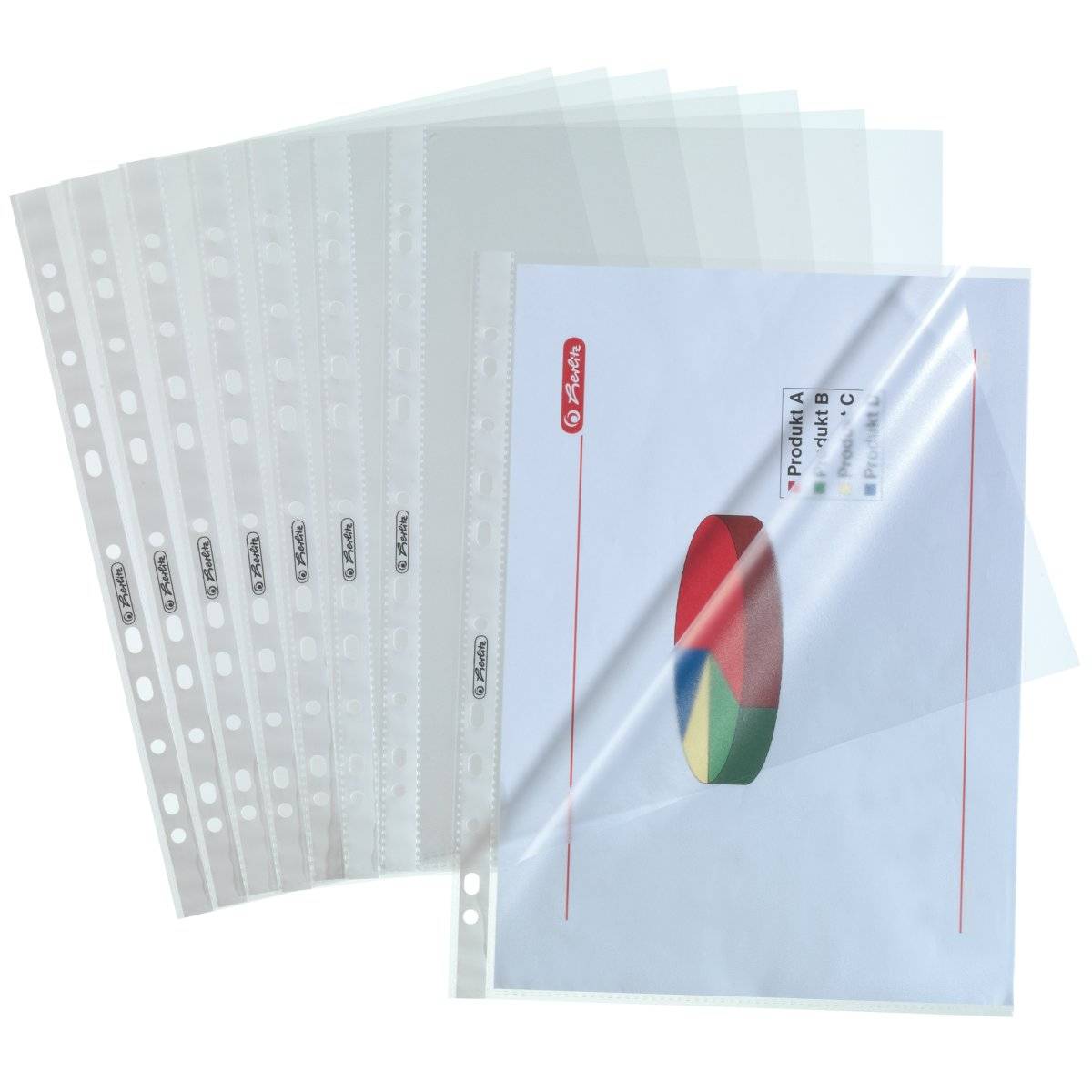herlitz Prospekthülle, DIN A4, genarbt, 0,055 mm aus PP-Folie, Eurolochung, dokumentenecht, oben und seitlich (10840098)-1
