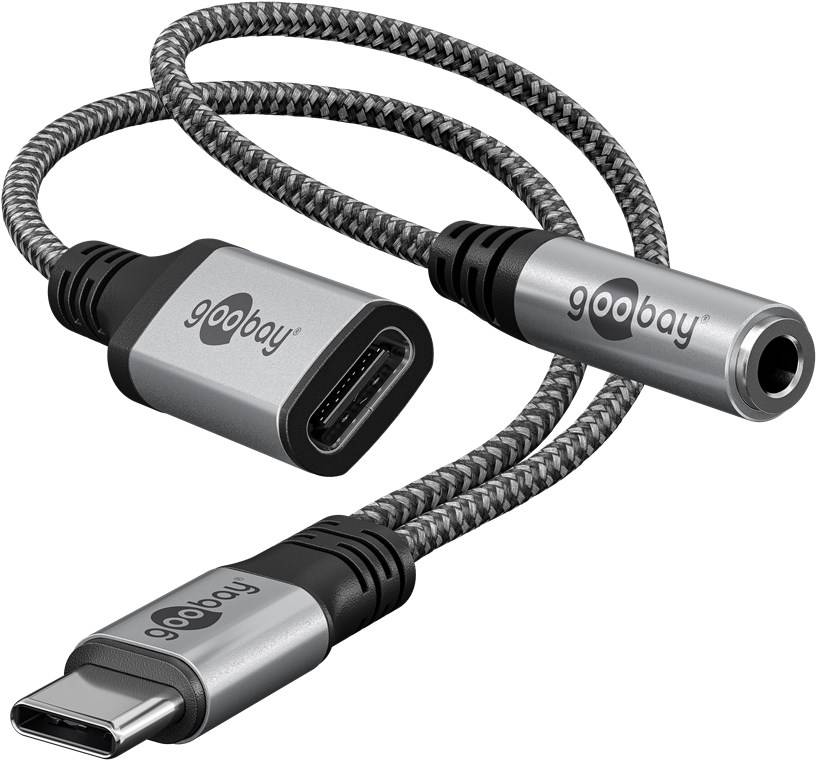Goobay Adattatore USB-C™ a USB-C™ e jack, 3,5 mm AUX Connettore USB-C™ > 1x USB-C™-presa e 1x Presa jack 3,5 mm (3 pin,