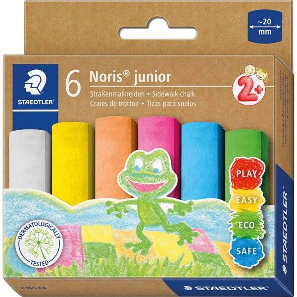 STAEDTLER Straßenmalkreide Noris junior, 6er Karton im Maxiformat, quadratisch, Durchmesser: 20 mm, staubarm, - 1 Stück-0