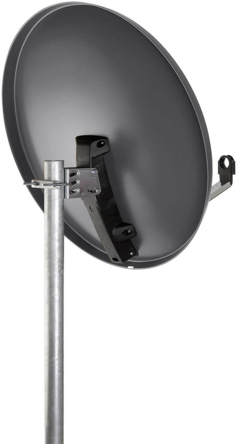 Parabola satellitare montata su un palo metallico, orientata per la ricezione di segnali televisivi.