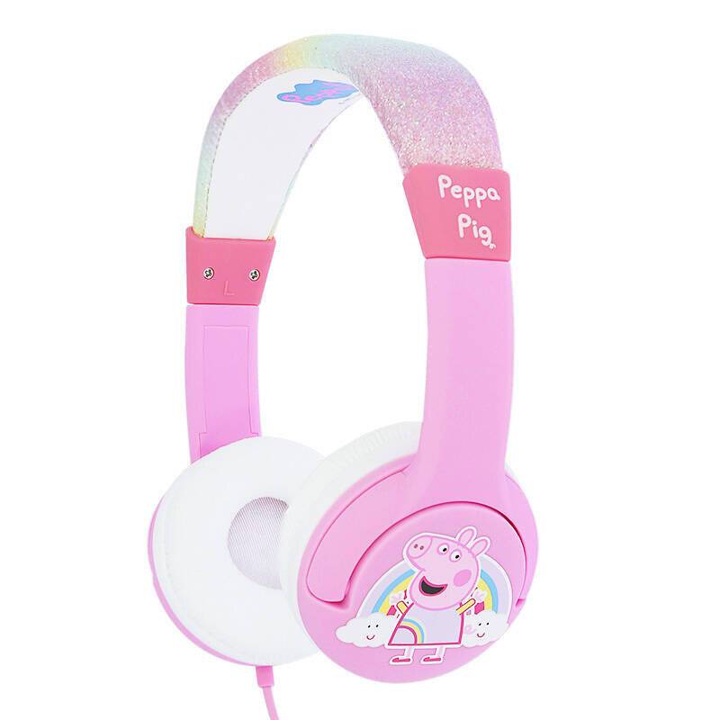 Cuffie cablate per bambini Pig Peppa con arcobaleno e glitter rosa-3