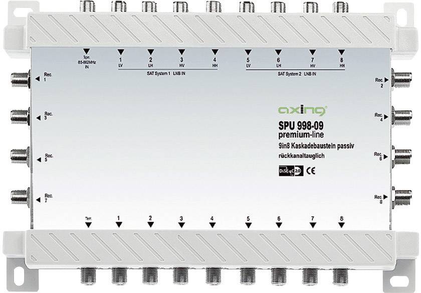 Axing SPU 998-09 SAT multiswitch a cascata Ingressi (Multiswitch): 9 (8 satellitare / 1 terrestre) Numero utenti: 8