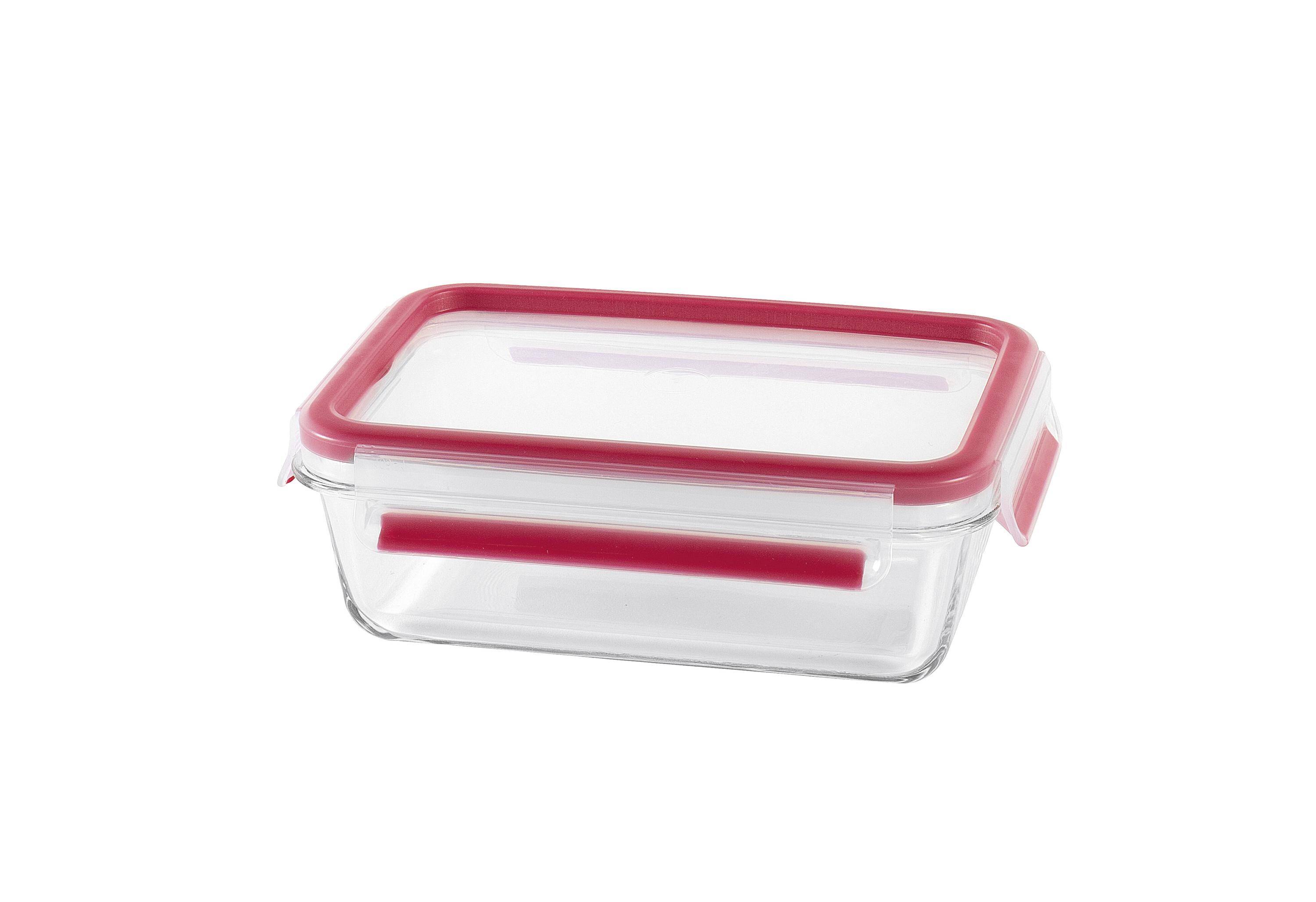 emsa Frischhaltedose CLIP & CLOSE Glas, 0,70 Liter mit roter Dichtung, rechteckig, Borosilikatglas, 420 Grad - 1 Stück (-1
