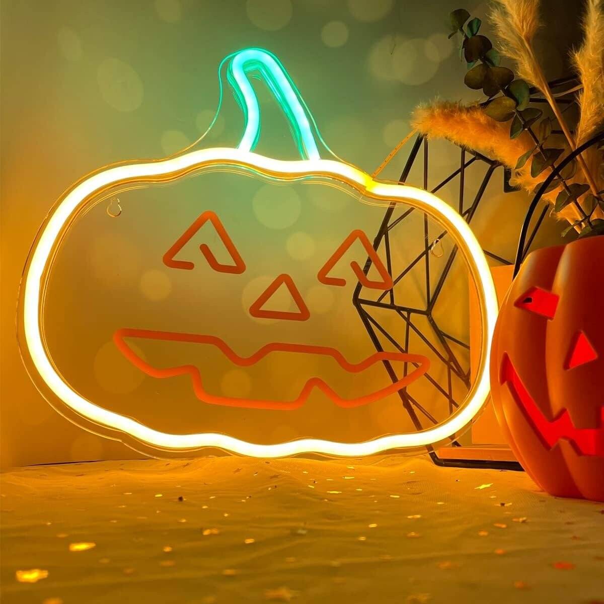 Luce LED al neon Forever Light Happy Pumpkin – Arancione e verde – FPNE10-1