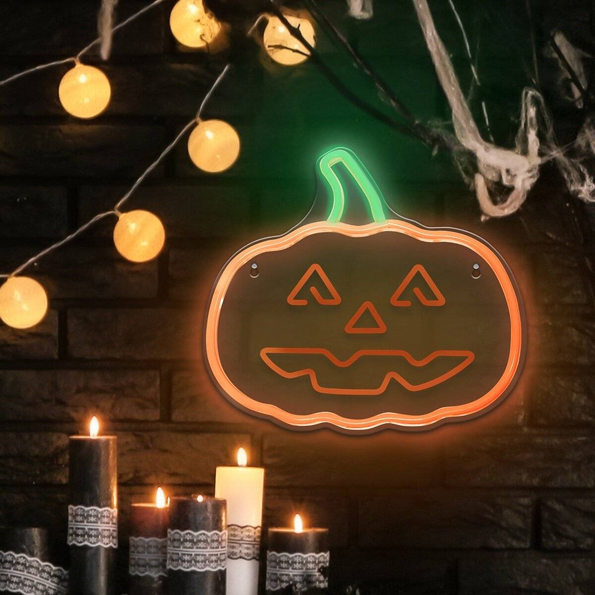 Luce LED al neon Forever Light Happy Pumpkin – Arancione e verde – FPNE10-2
