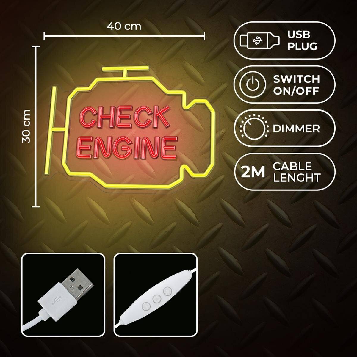 Luce LED al neon "CHECK ENGINE" giallo/rosso – NNE21 – Neolia-2