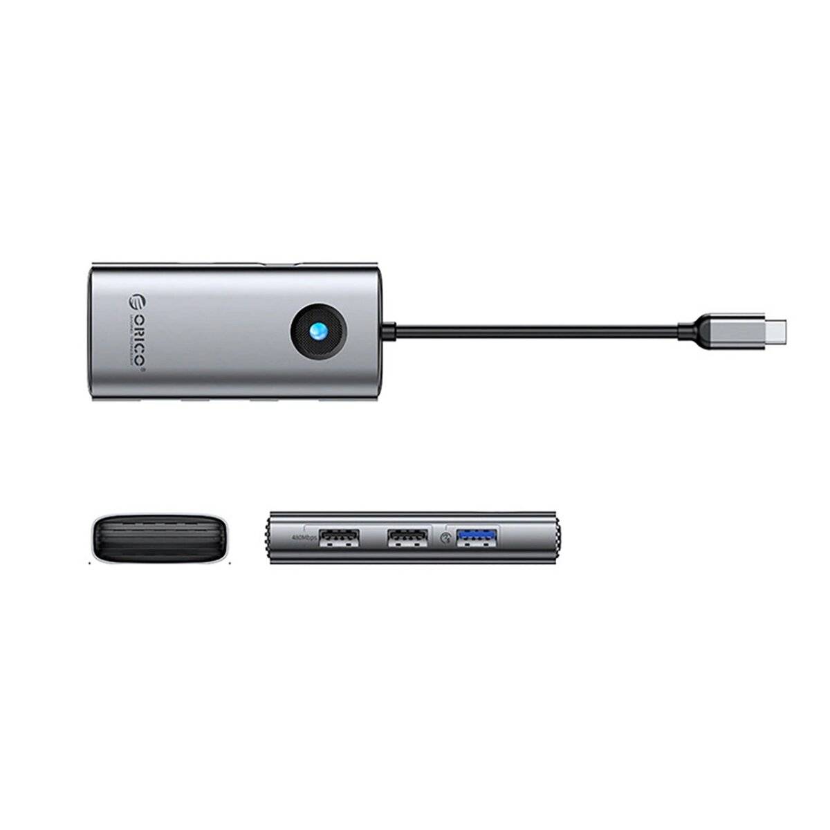 Stazione di docking ORICO PW11-5P USB-C Hub con HDMI, USB-A e USB-C, grigio-1