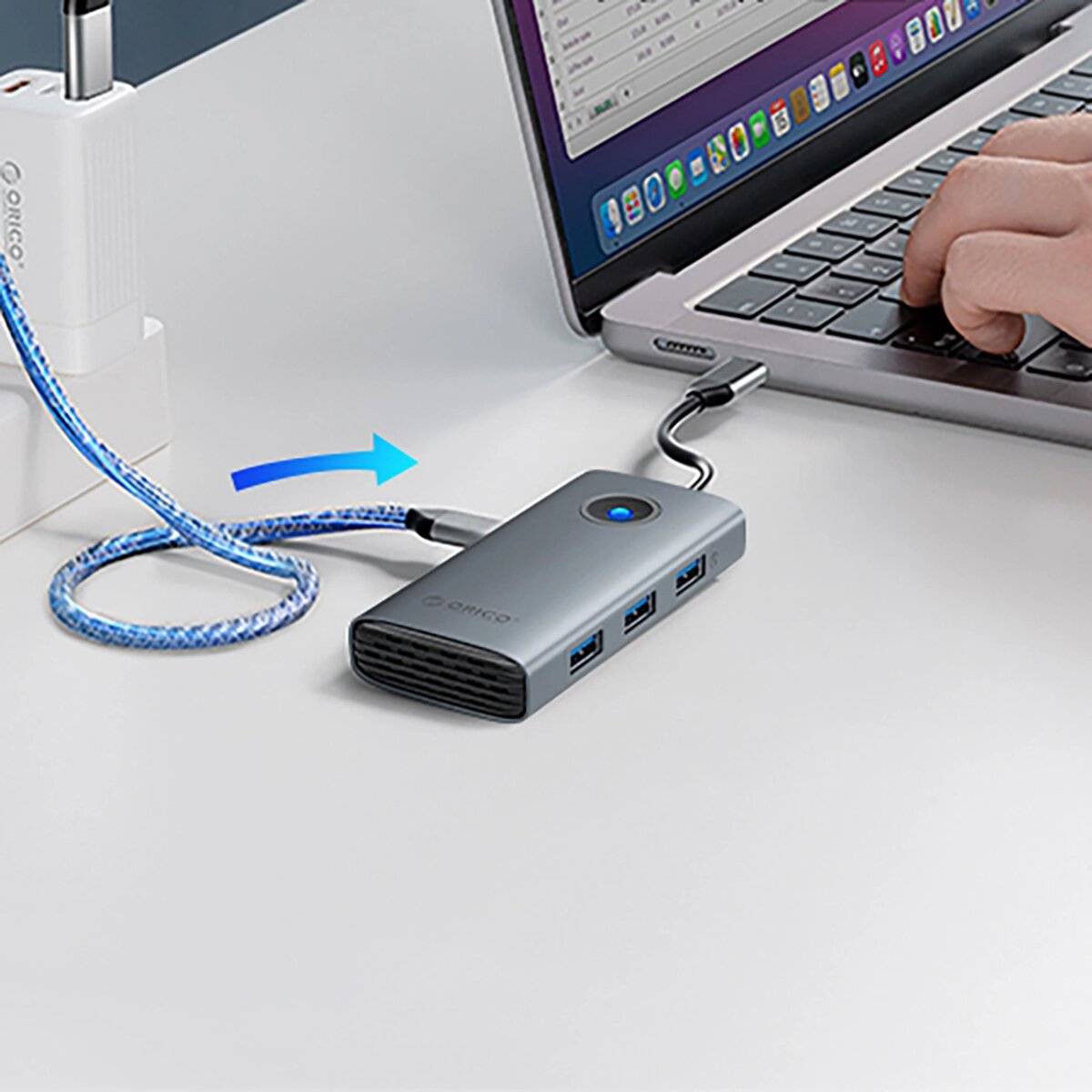 Stazione di docking ORICO PW11-5P USB-C Hub con HDMI, USB-A e USB-C, grigio-3