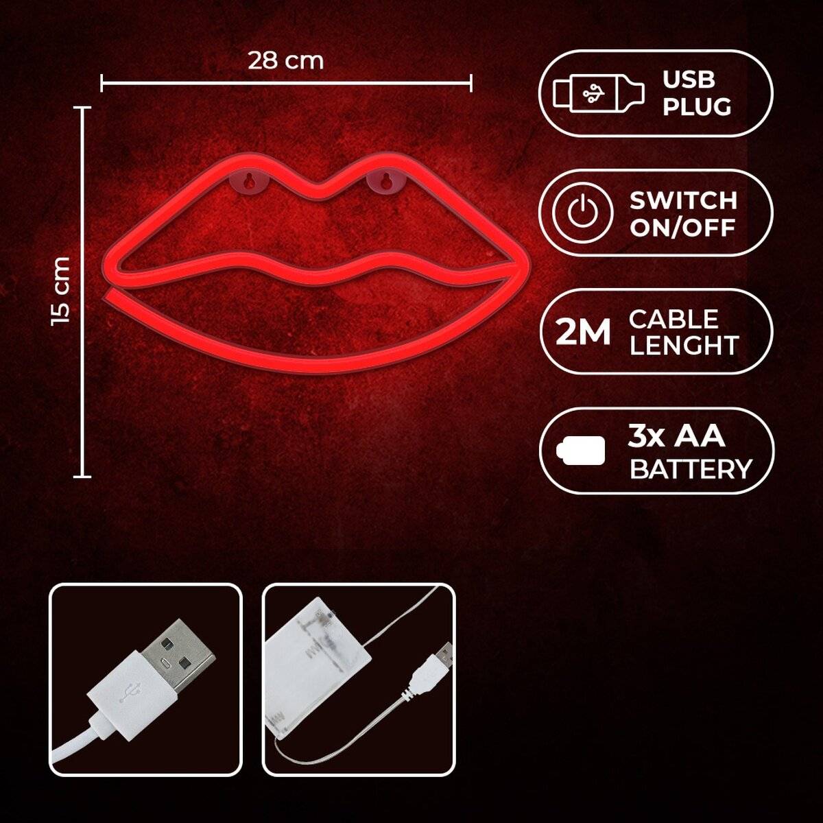 Labbra luminose a LED al neon Forever Light rosse – FLNE08-1