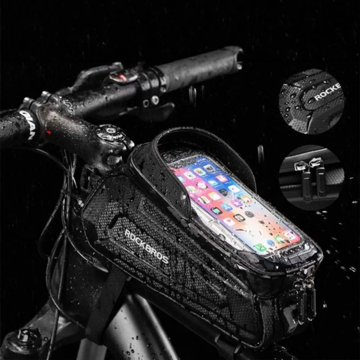 Borsa da bicicletta Rockbros B68-1 Armored con tasca per cellulare 1,7 l – Nero-1
