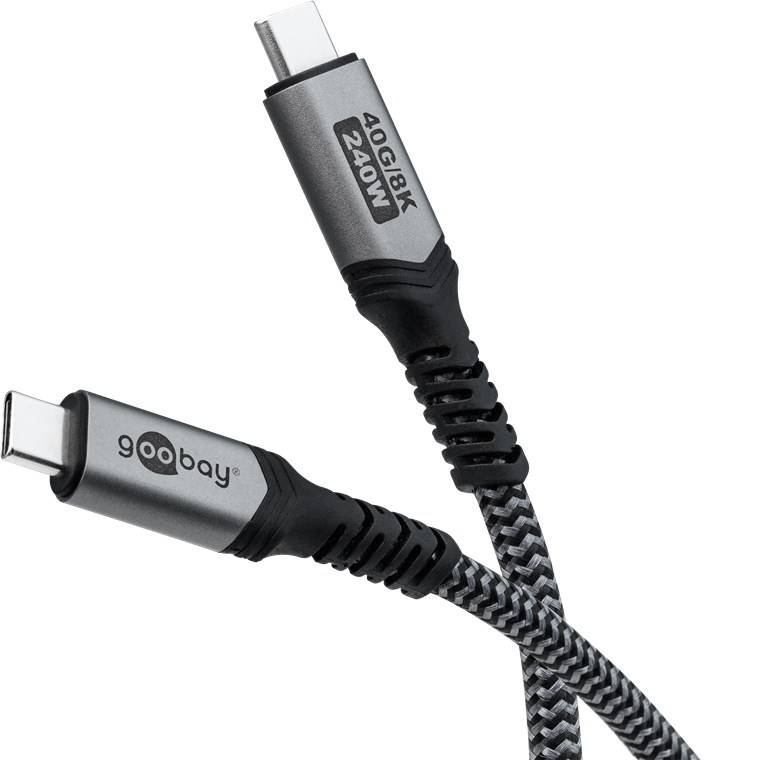 Cavo USB-C™ 4.0, USB4™, nero; argento 240 W, 5 A, 40 Gbit/s, Power Delivery, rivestimento in tessuto 0,5 Meter-0