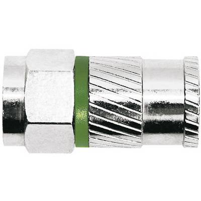 Raccordo rapido metallico con banda verde, idoneo per sistemi ad aria compressa.