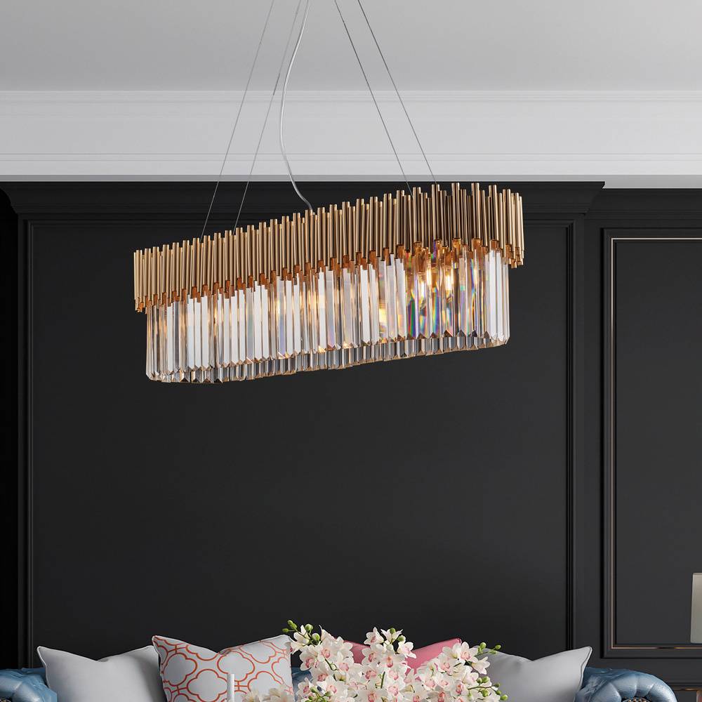 Lampadario Contemporaneo Ravel Metallo Oro E Cristallo 8 Luci E14-1