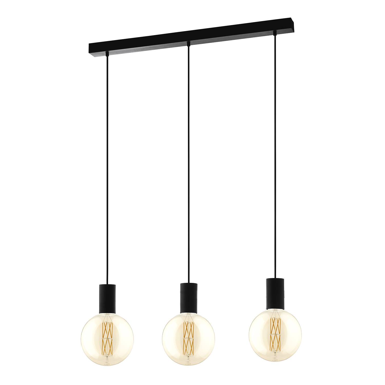 Lampadario A Sospensione Contemporaneo Pozueta Acciaio Nero 3 Luci E27-0