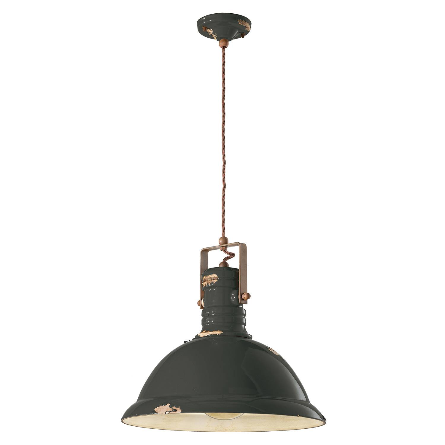 Lampadario Industrial Ferro E Ceramica Vintage Nero 1 Luce E27 40Cm-0