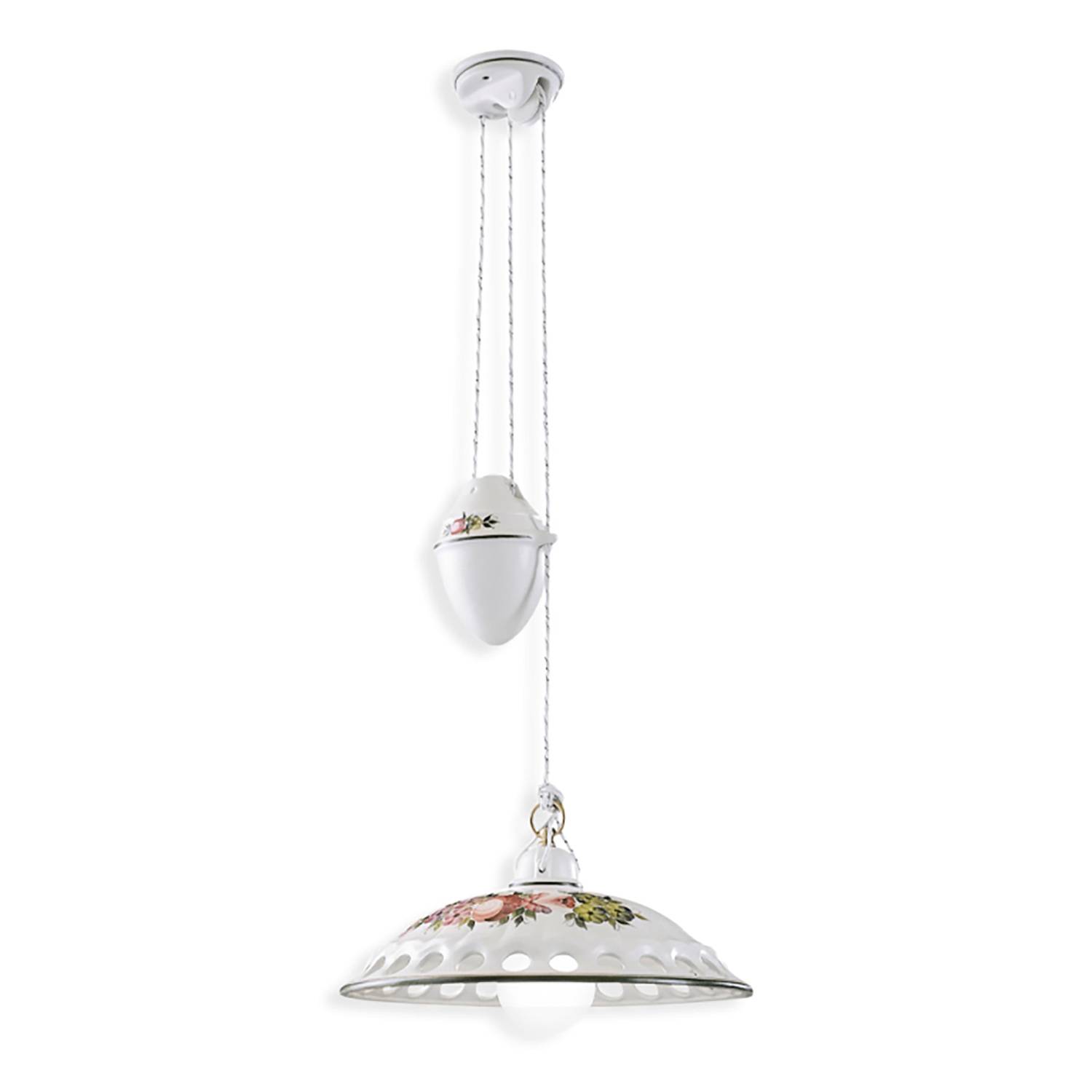 Lampadario Saliscendi Classico Napoli Ceramica E Ottone Satinato 1 Luce E27-0