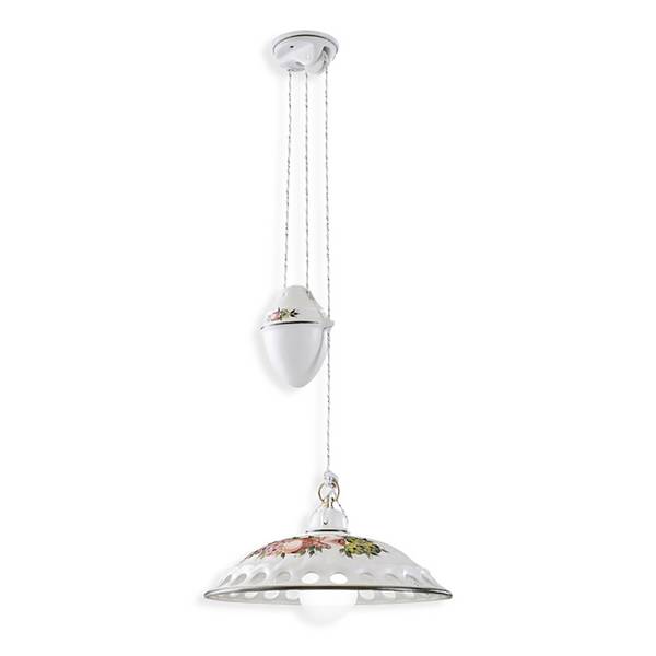 Lampadario Saliscendi Classico Napoli Ceramica E Ottone Satinato 1 Luce E27