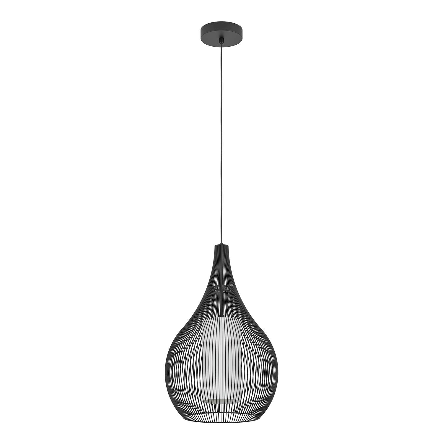 Lampadario A Sospensione Contemporaneo Razoni 1 Acciaio Nero Vetro 1 Luce E27-0