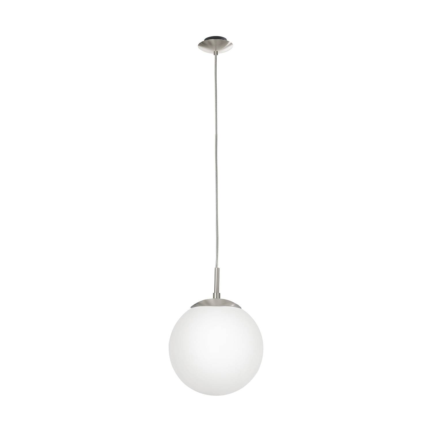 Sospensione Minimal Rondo Acciaio Nichel Satinato Bianco Vetro 1 Luce E27-0