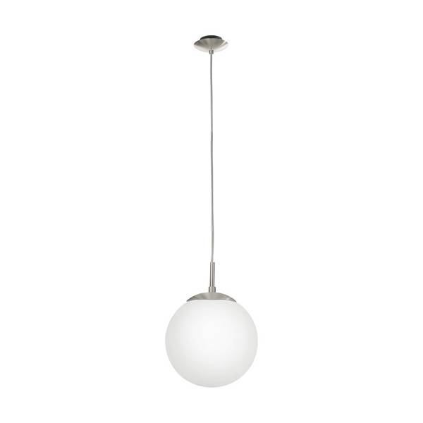Sospensione Minimal Rondo Acciaio Nichel Satinato Bianco Vetro 1 Luce E27