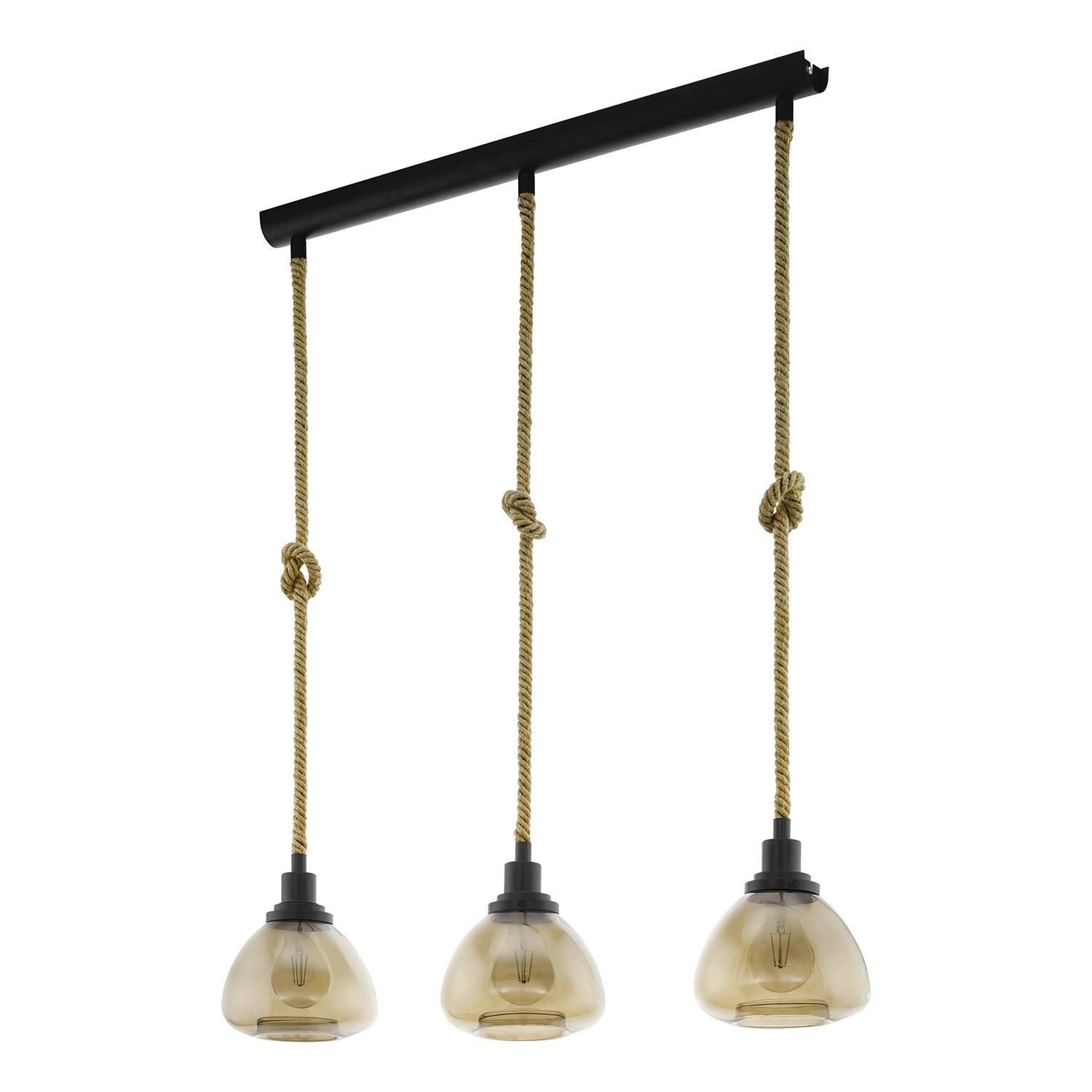 Lampadario A Sospensione Vintage Rampside Acciaio Nero Vetro 3 Luci E27-0