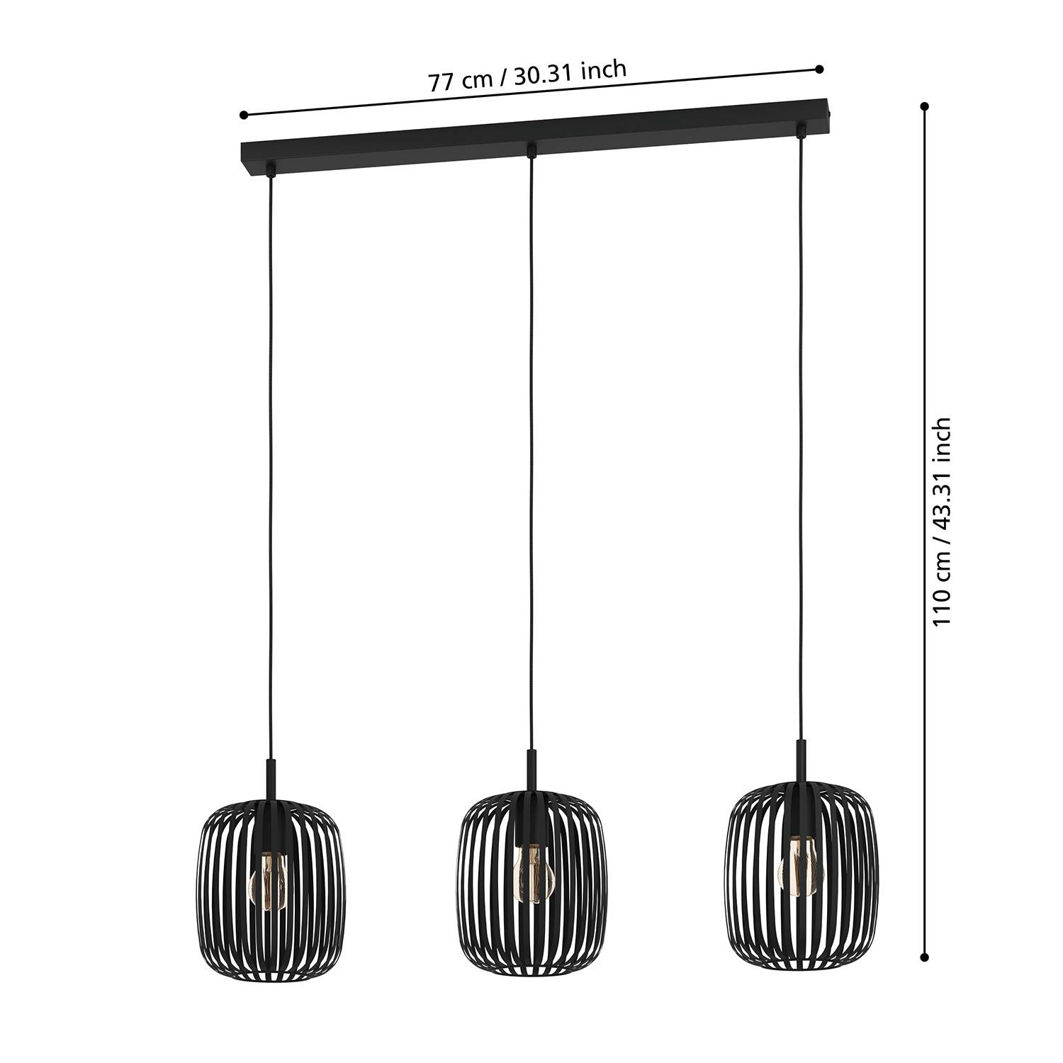 Lampadario A Sospensione Minimal Romazzina Lineare Acciaio Nero 3 Luci E27-2