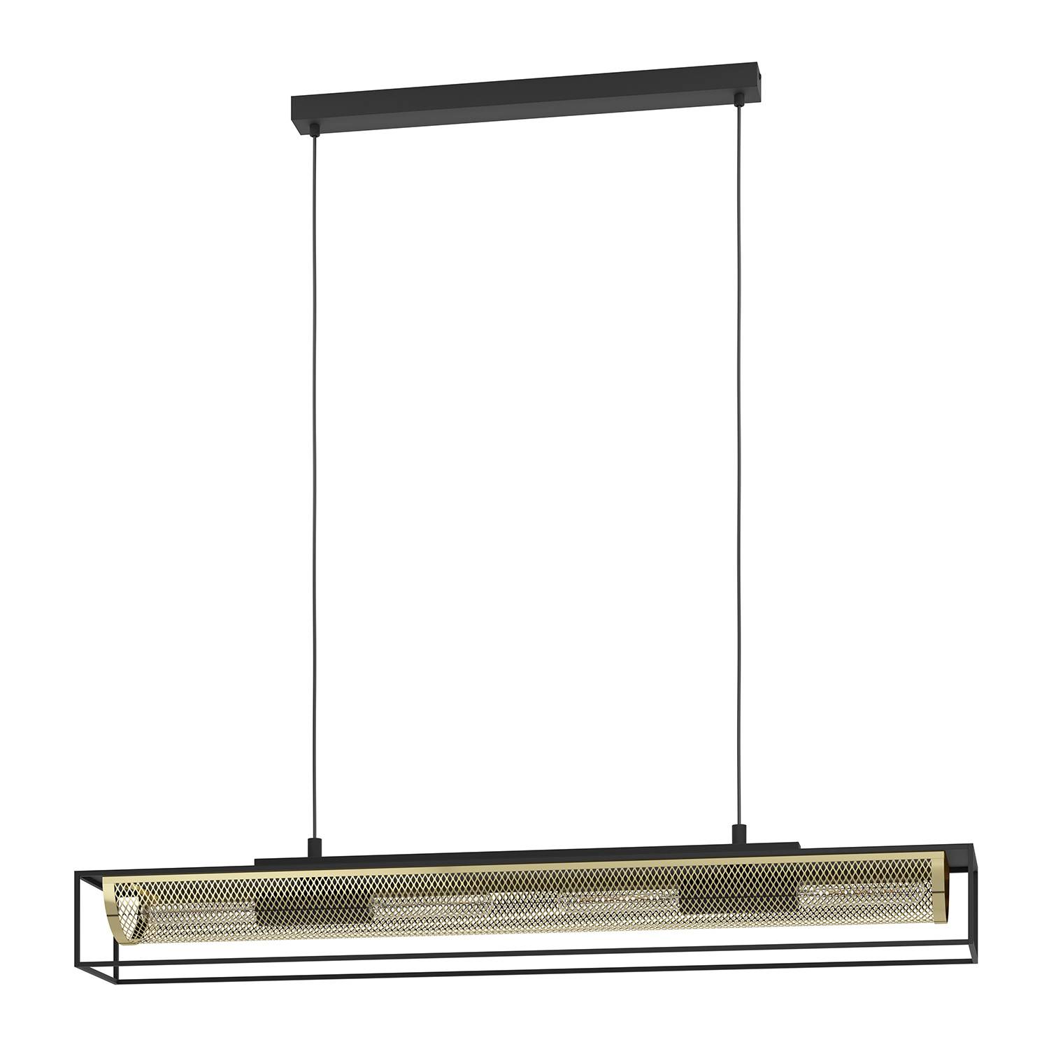 Lampadario A Sospensione Vintage Nohales Acciaio Nero Ottone 4 Luci E27-0