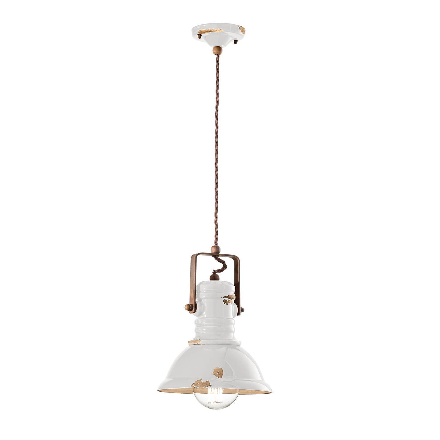Lampadario Industrial Ferro E Ceramica Vintage Bianco 1 Luce E27 23Cm-0