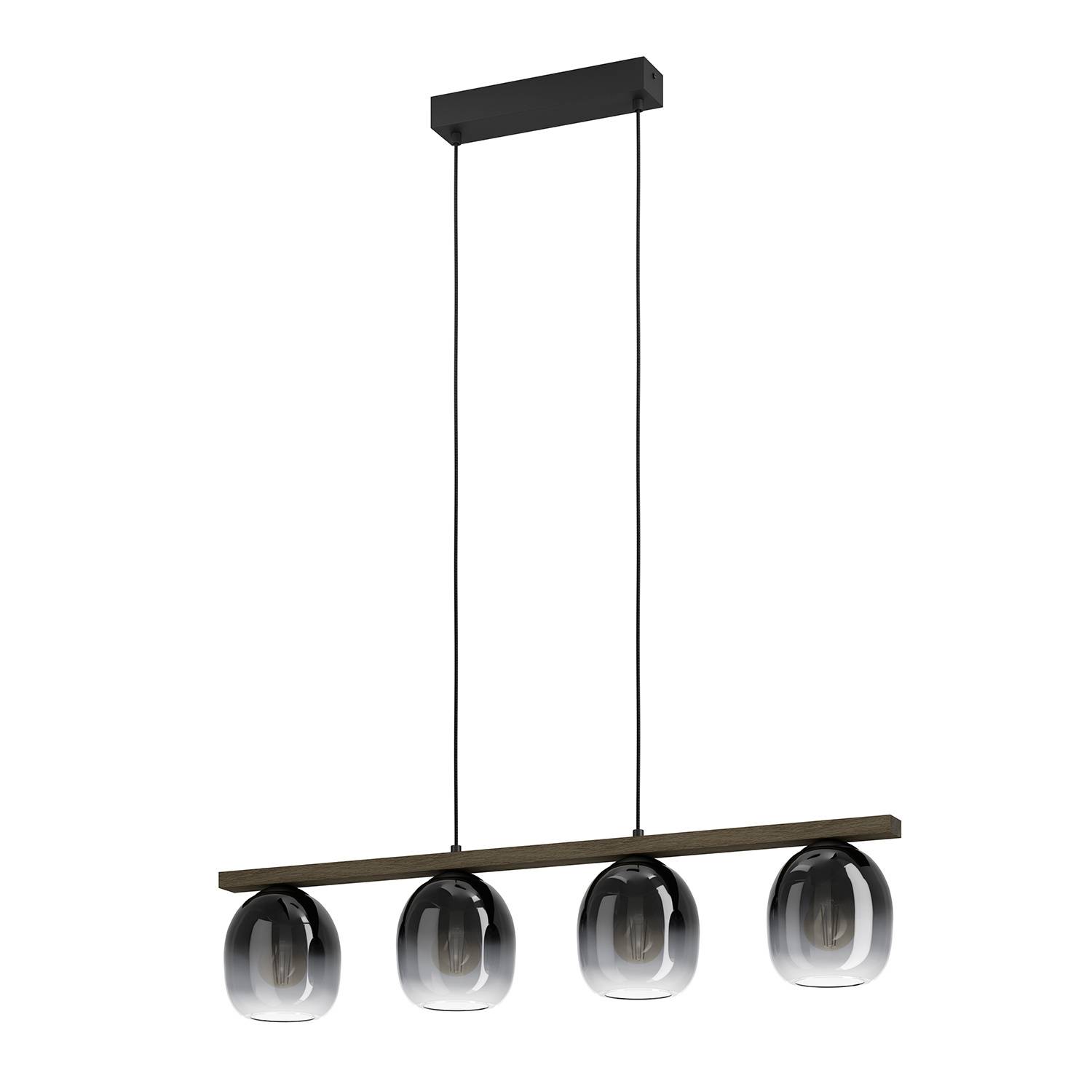 Lampadario A Sospensione Moderno Filago Acciaio Nero Legno 4 Luci E27-0
