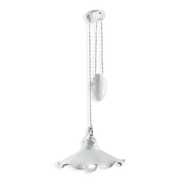 Lampadario Classico Belluno Ottone Satinato E Ceramica Decorato 1 Luce E27