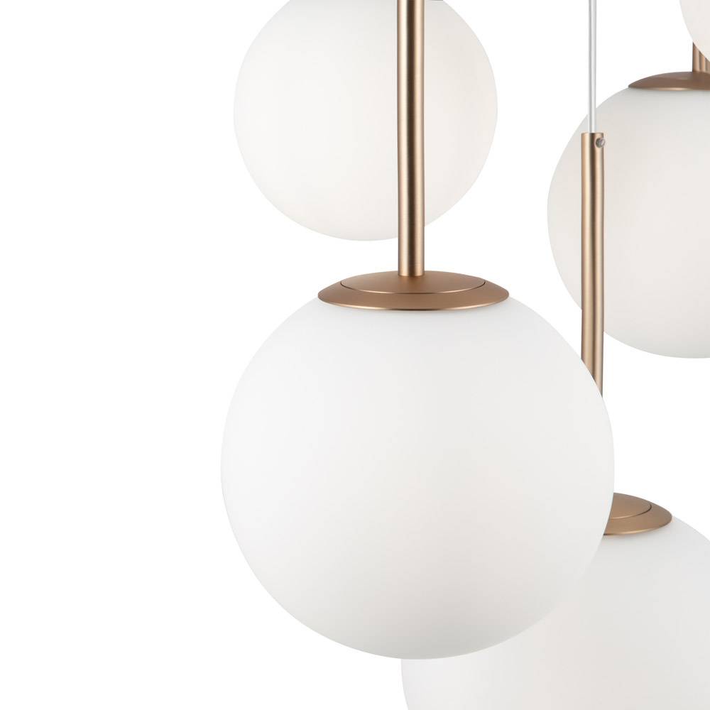 Lampadario Minimal Basic Form In Metallo Bianco E Oro 5 Luci E Diffusori Vetro-2