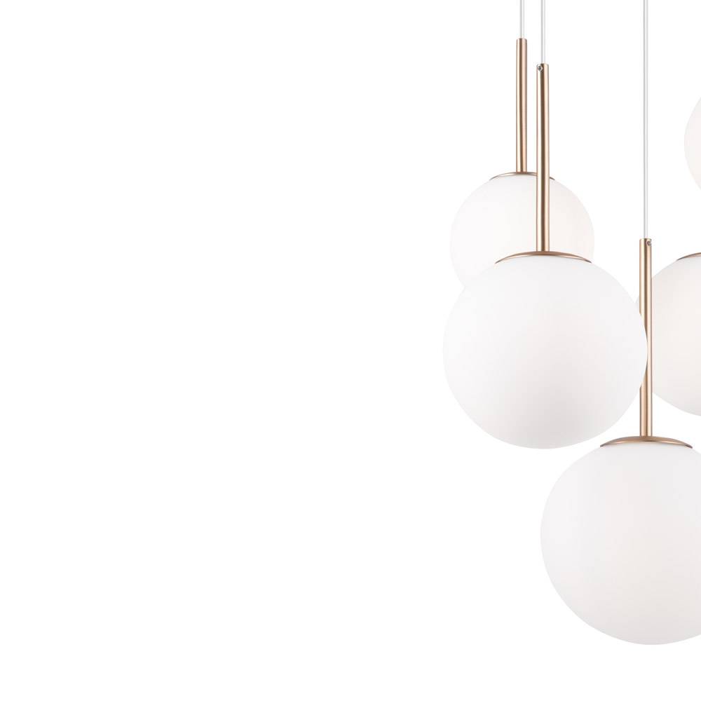 Lampadario Minimal Basic Form In Metallo Bianco E Oro 5 Luci E Diffusori Vetro-4