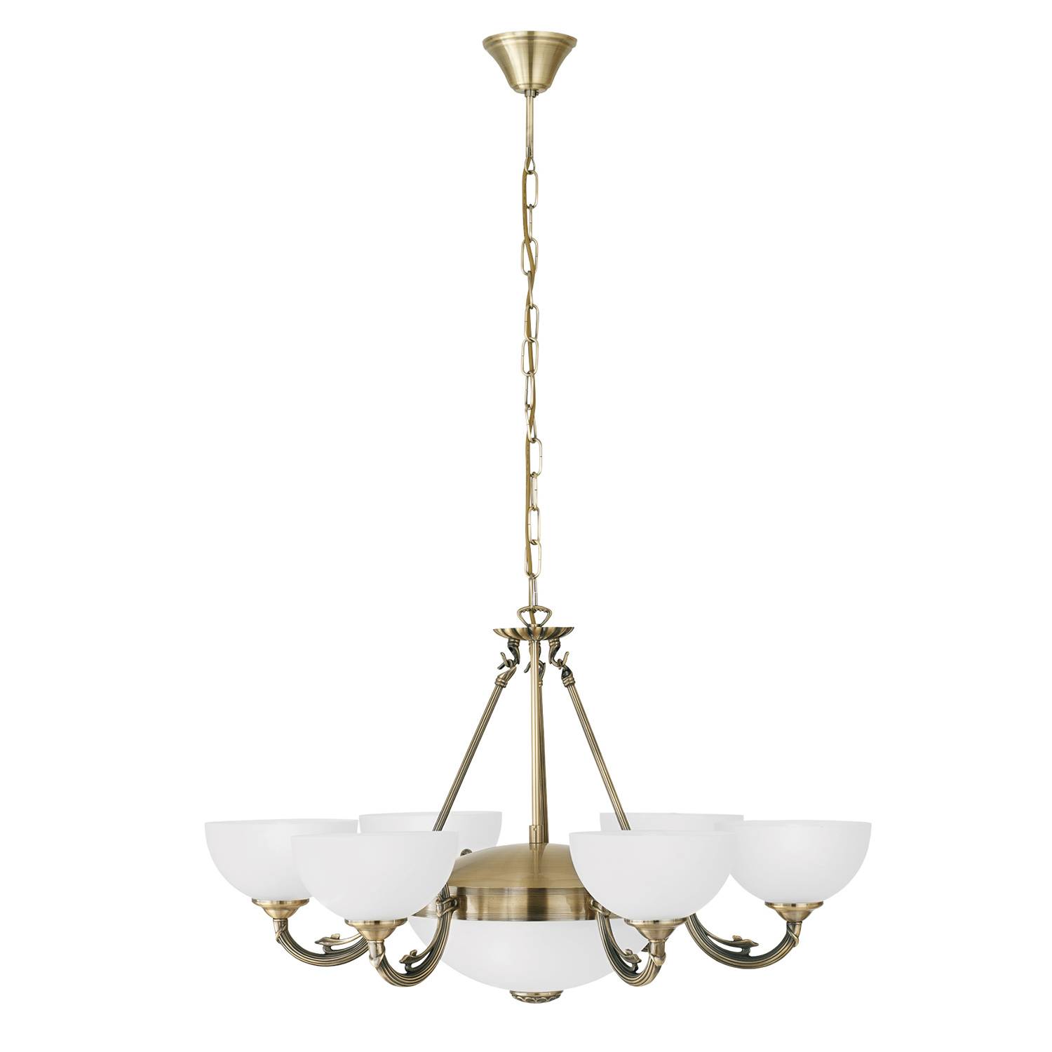 Lampadario A Sospensione Vintage Savoy Metallo Brunito Vetro 6 Luci E14-0