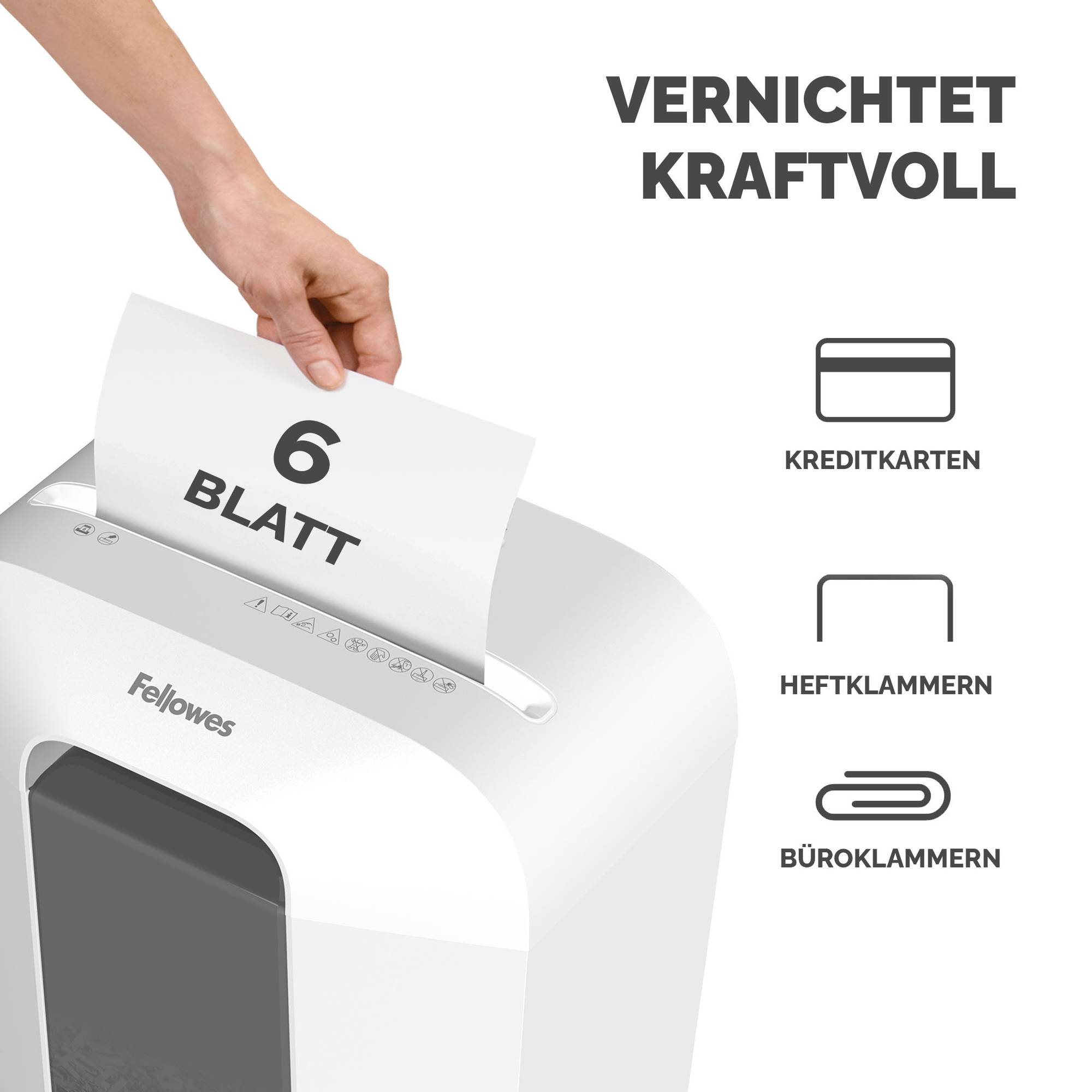 Fellowes Powershred LX25 Aktenvernichter mit Partikelschnitt P-4, 4 x 37 mm, bis 6 Blatt, weiß (100109815)-1
