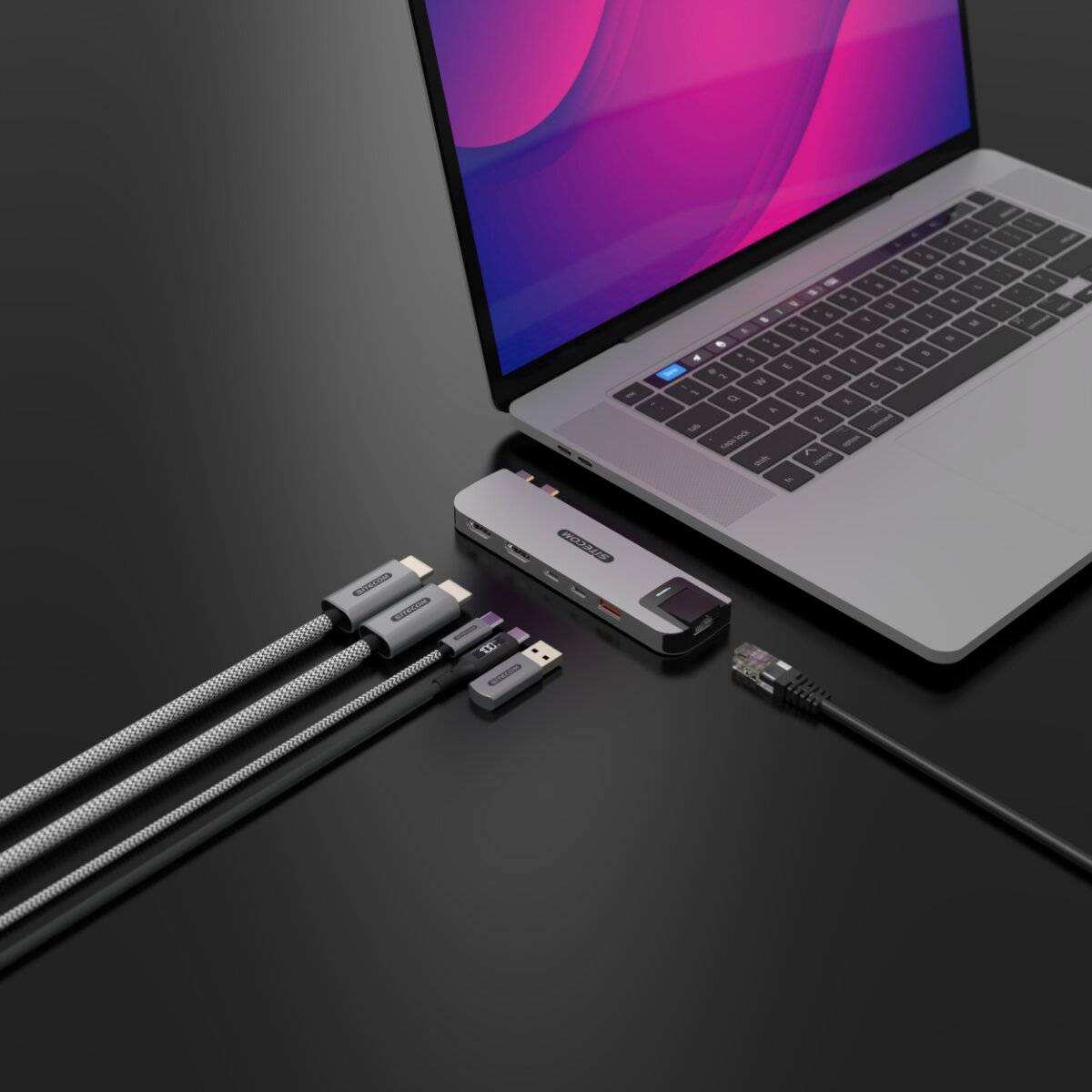 Hub multiporta Sitecom 6 in 2 per MacBook Pro argento-2