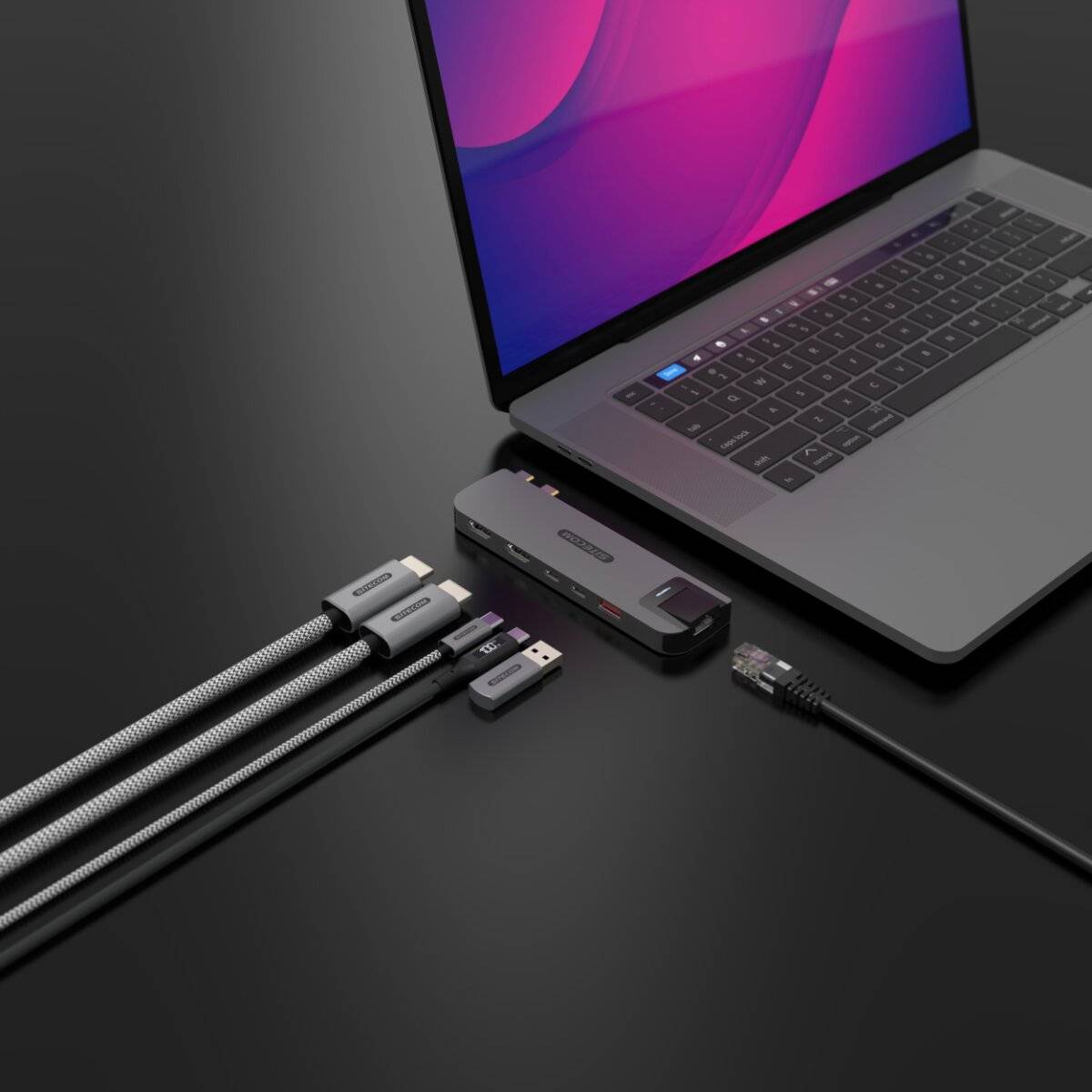 Hub multiporta Sitecom 6 in 2 per MacBook Pro grigio-3