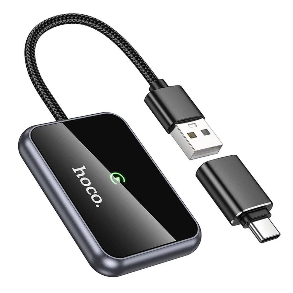 Adattatore CarPlay wireless Hoco HU1 con USB-A/USB-C, nero-0