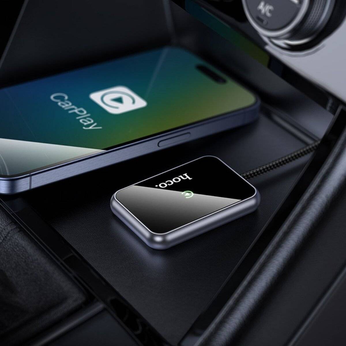 Adattatore CarPlay wireless Hoco HU1 con USB-A/USB-C, nero-2