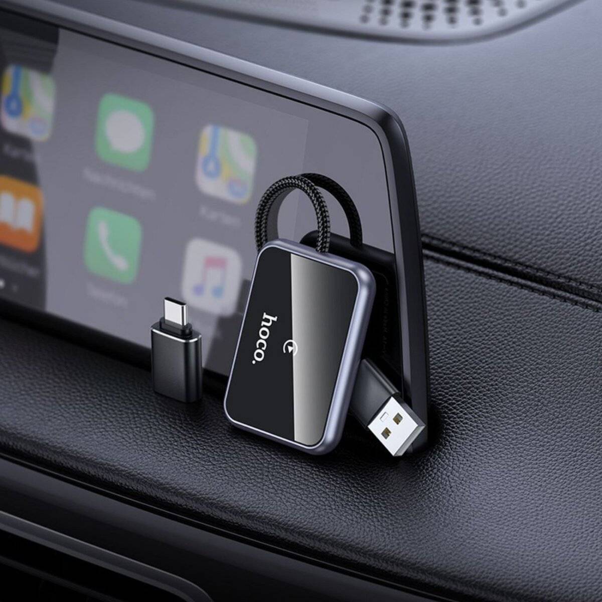 Adattatore CarPlay wireless Hoco HU1 con USB-A/USB-C, nero-3