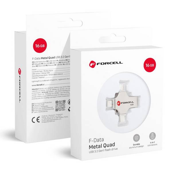 Chiavetta USB FORCELL F-DATA Metal Quad 4 in 1 - argento 16 GB
