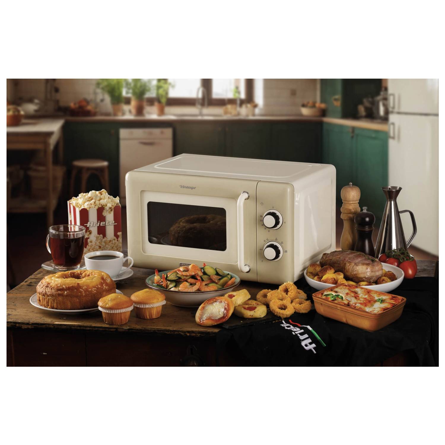Ariete Linea Vintage 3960 Forno a microonde Vintage, 800W, Capacità 20L, 3 funzioni, 6 livelli di cottura, Timer, Beige-0